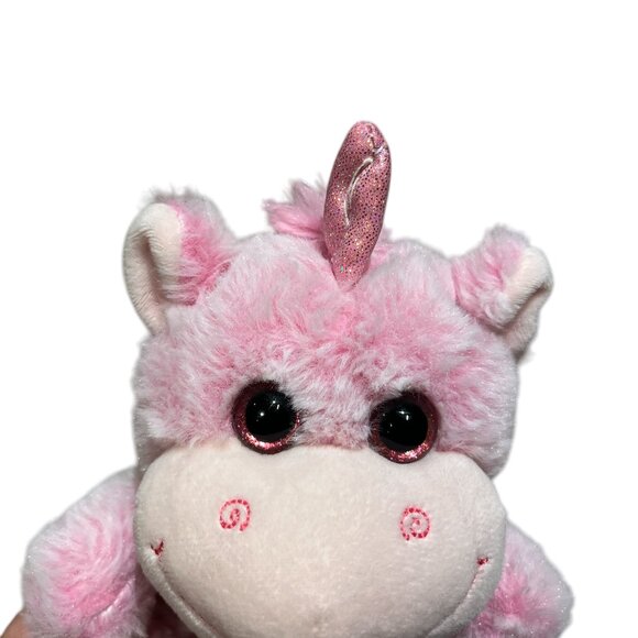 KELLYTOY Plush Pink Unicorn Pink Glittery Eyes Ribbed Tummy Heart on Foot - Picture 1 of 9